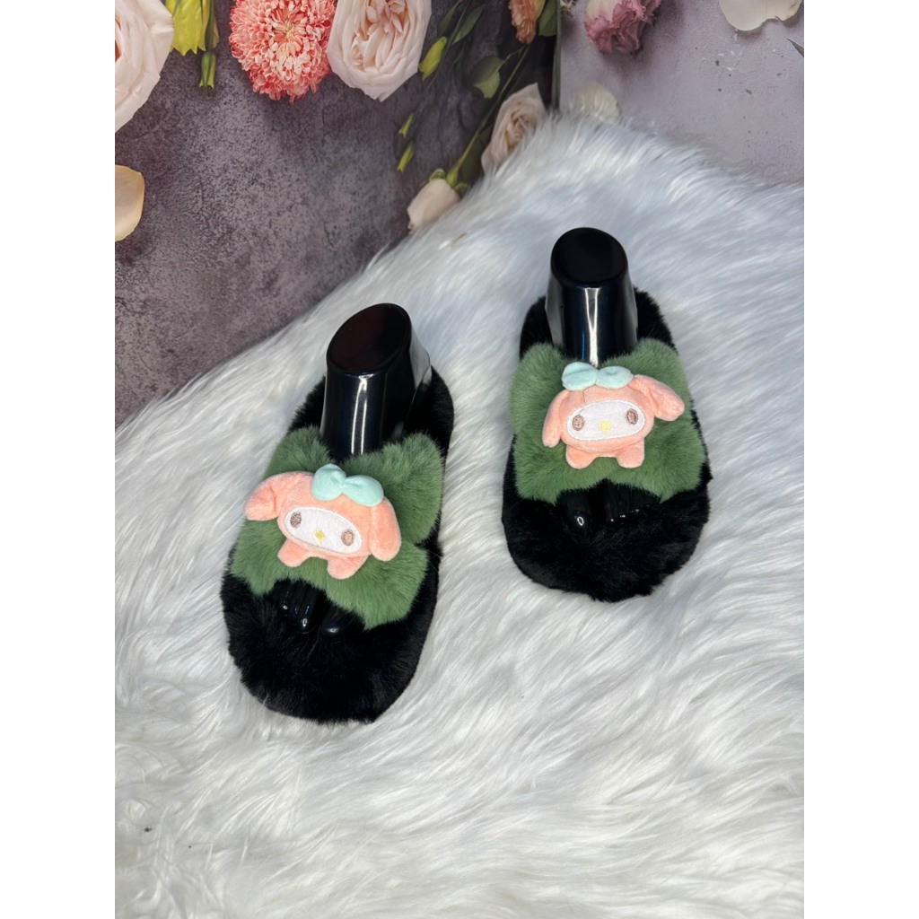 DÉP NỮ .dép lê.dép lông quai chéo gắn thỏ bông nhỏ siêu xinh