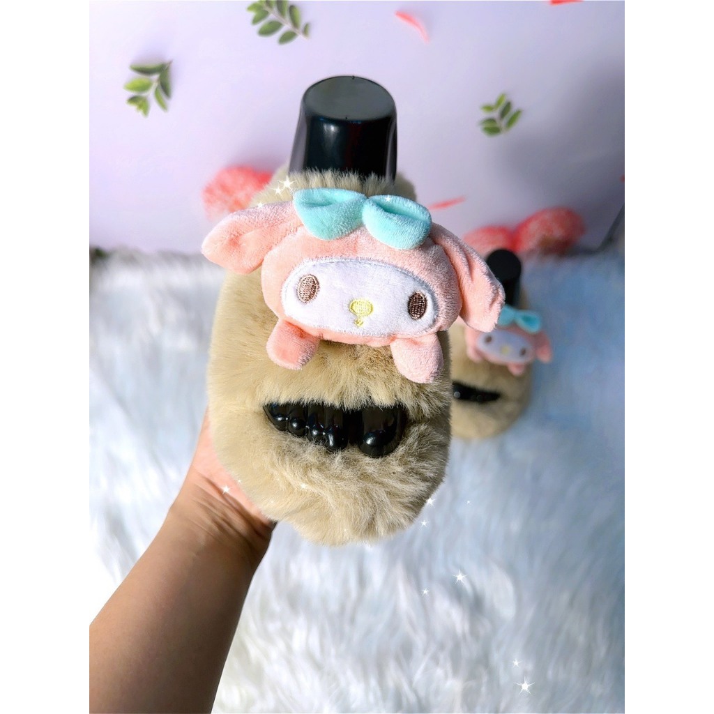 Dép nữ .dép lê .dép lông 1 quai gắn thỏ bông to