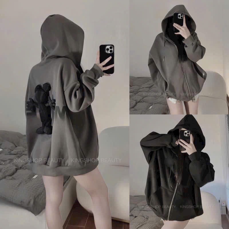 Áo khoác nỉ nữ hoodie form rộng in CHUỘT MICKYEY KÈM GẤU cute hàn quốc CaMa Store M1175