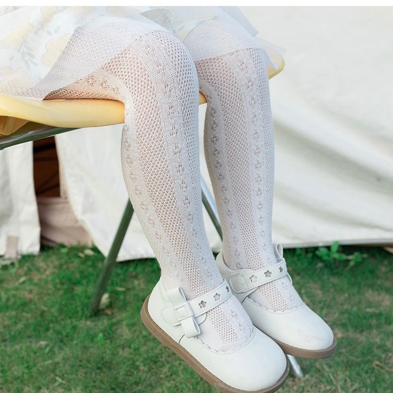 Quần tất da chân cho bé lưới mỏng mặc thu đông màu trơn