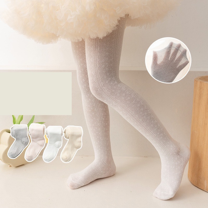 Quần tất da chân cho bé lưới mỏng mặc thu đông màu trơn