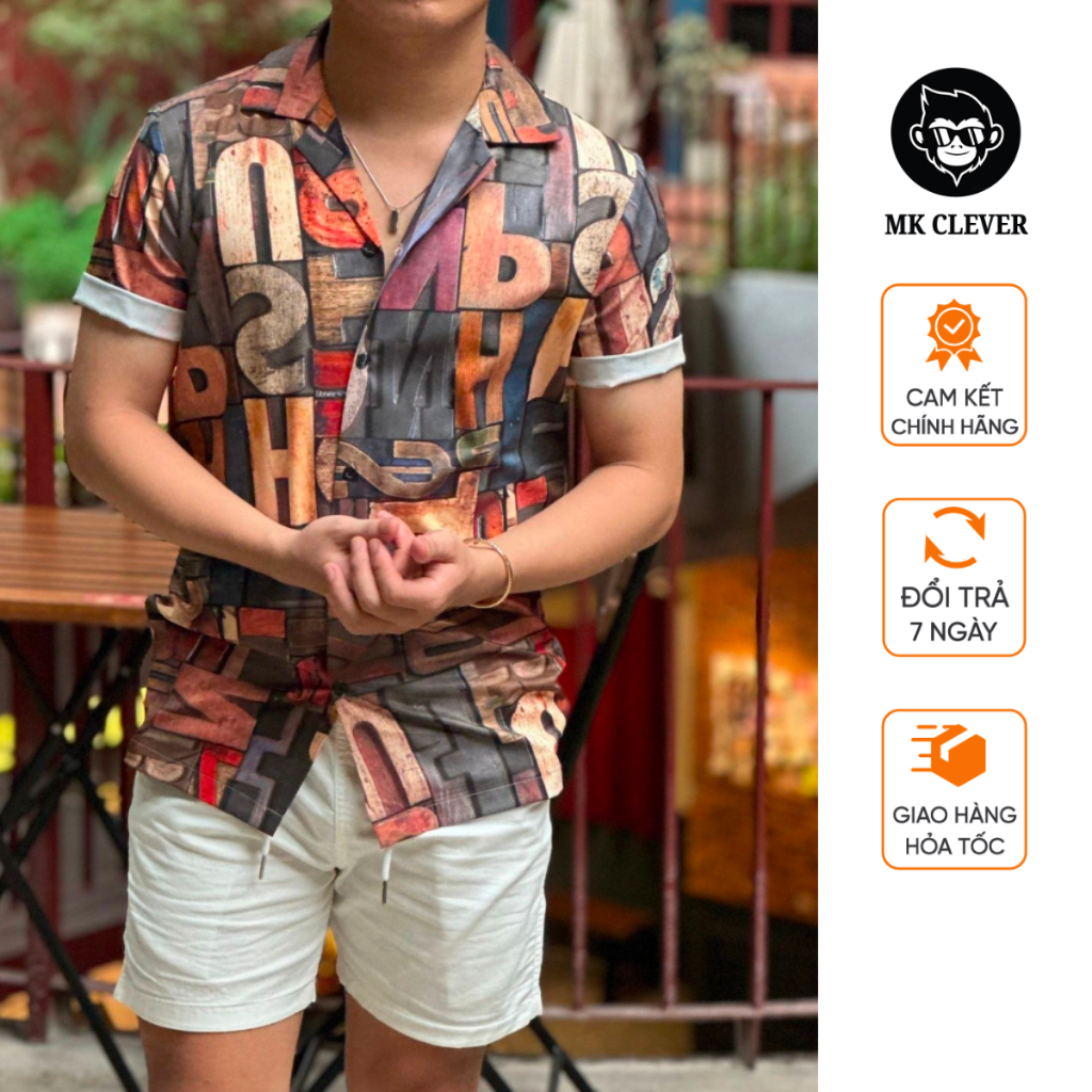 Sơ Mi Cuban Lụa Hàn Wood MK CLEVER Chất liệu lụa mềm mịn, thoáng mát. Form fit người đứng dáng cực đẹp