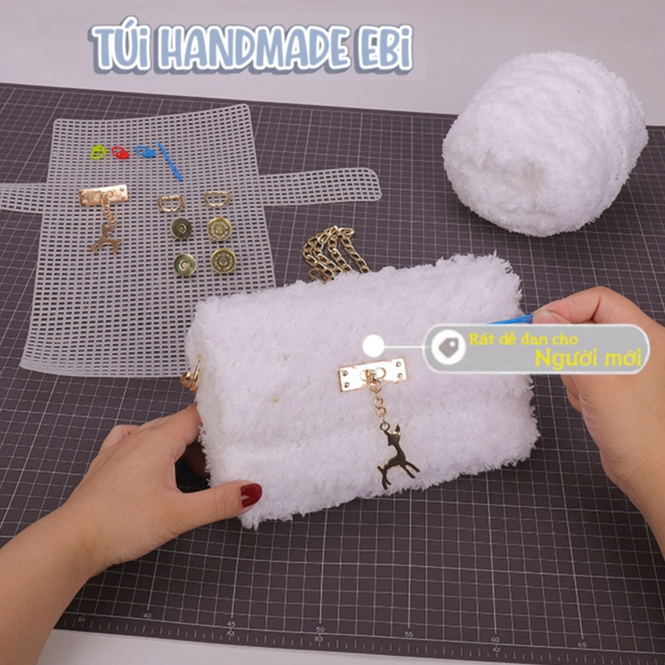 Túi Handmade DIY ❤️ Ebi Store - Freeship ❤️ Túi Tự Đan Len Xù Cực Kì Đơn Giản, Đầy Đủ Set Đồ Đan ❤️