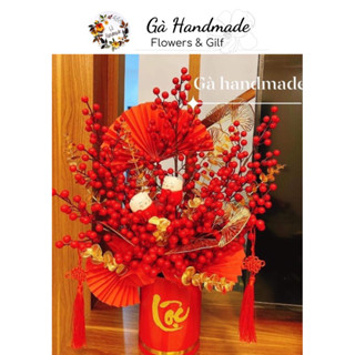 Hộp hoa đào đông đỏ trang trí tết, hoa giả, hoa tết, thu hút tài lộc, mẫu hót 2025 hàng cắm sẵn y hình shop Gà Handmade