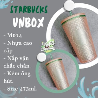UNBOX - Ly nước Starbucks The Siren hồng nhạt viền xanh 473ml