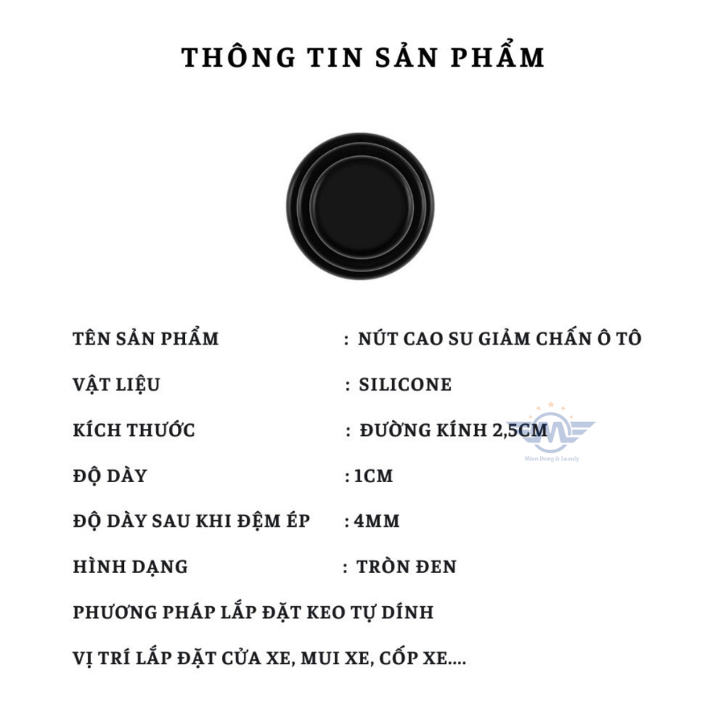 Bộ 8 Nút Giảm Chấn Cửa Ô Tô MIENDONG & LUXURY Đệm Cao Su Giảm Lực Đóng Cửa Ô Tô