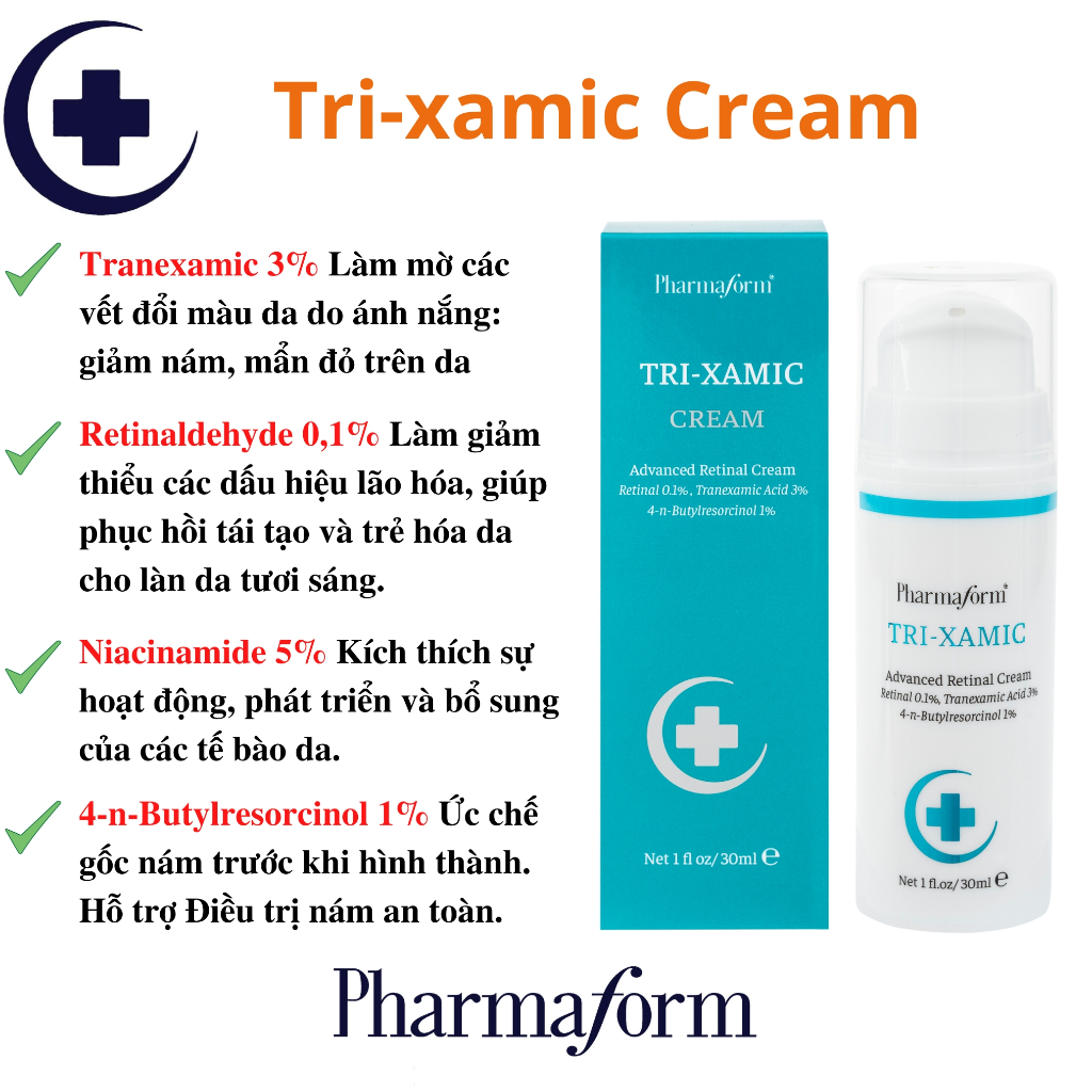 Kem dưỡng Chống lão hóa, làm sáng da, cải thiện thâm nám PHARMAFORM  Tri-Xamic Cream
