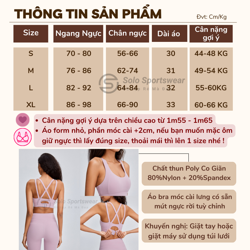 Áo Tập Gym Yoga Bra Hai Dây Croptop CÓ MÚT Thể Thao Nữ Thun Poly Mịn Thoáng Mồ Hôi Co Giãn Tôn Dáng 𝙎𝙤𝙡𝙤 𝙎𝙥𝙤𝙧𝙩𝙨𝙬𝙚𝙖𝙧 769