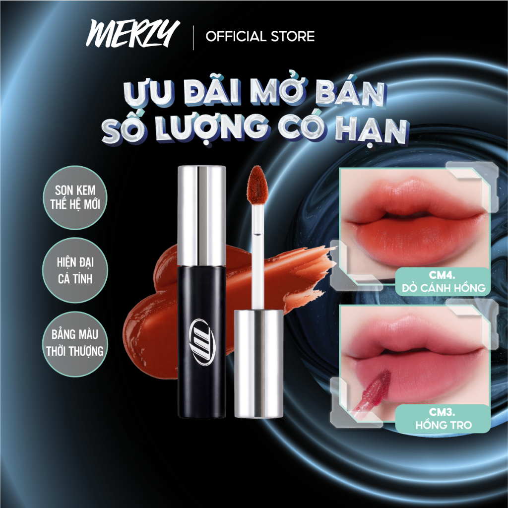 Son Kem Lì, Mịn Mượt Nhẹ Môi, Bền Màu Merzy Cyber Mellow Tint 4g