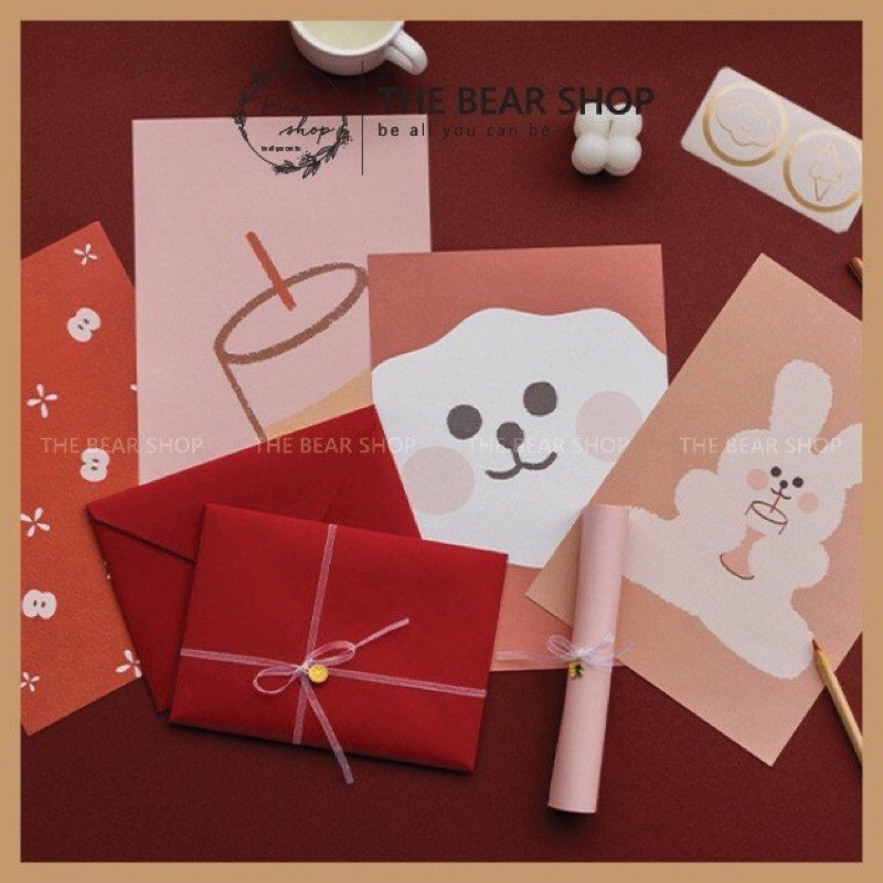 Set giấy viết thư tay size B5 và bì thư cao cấp phong cách vintage - The Bear Shop
