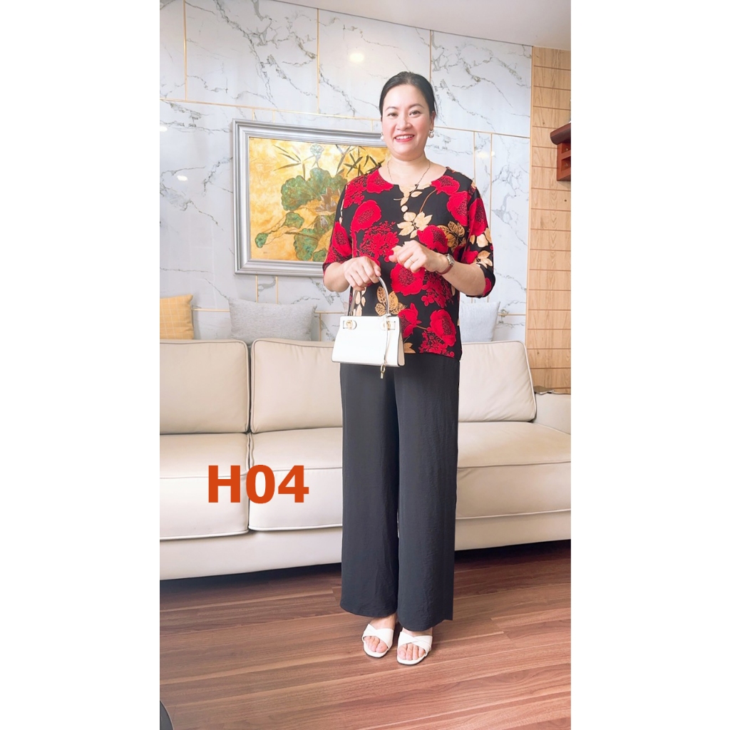 Bộ đồ Trung niên cho Bà cho Mẹ Áo lụa hàn châu Tay lỡ Quần đũi