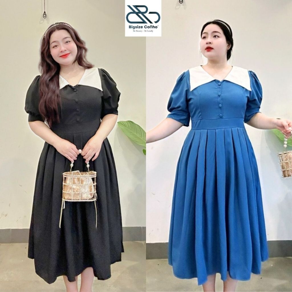 Đầm thiết kế bigsize nữ tay bồng ngắn dáng xếp ly tôn dáng chất vải cotton style tiểu thư dành cho nàng Chuppy DTK11