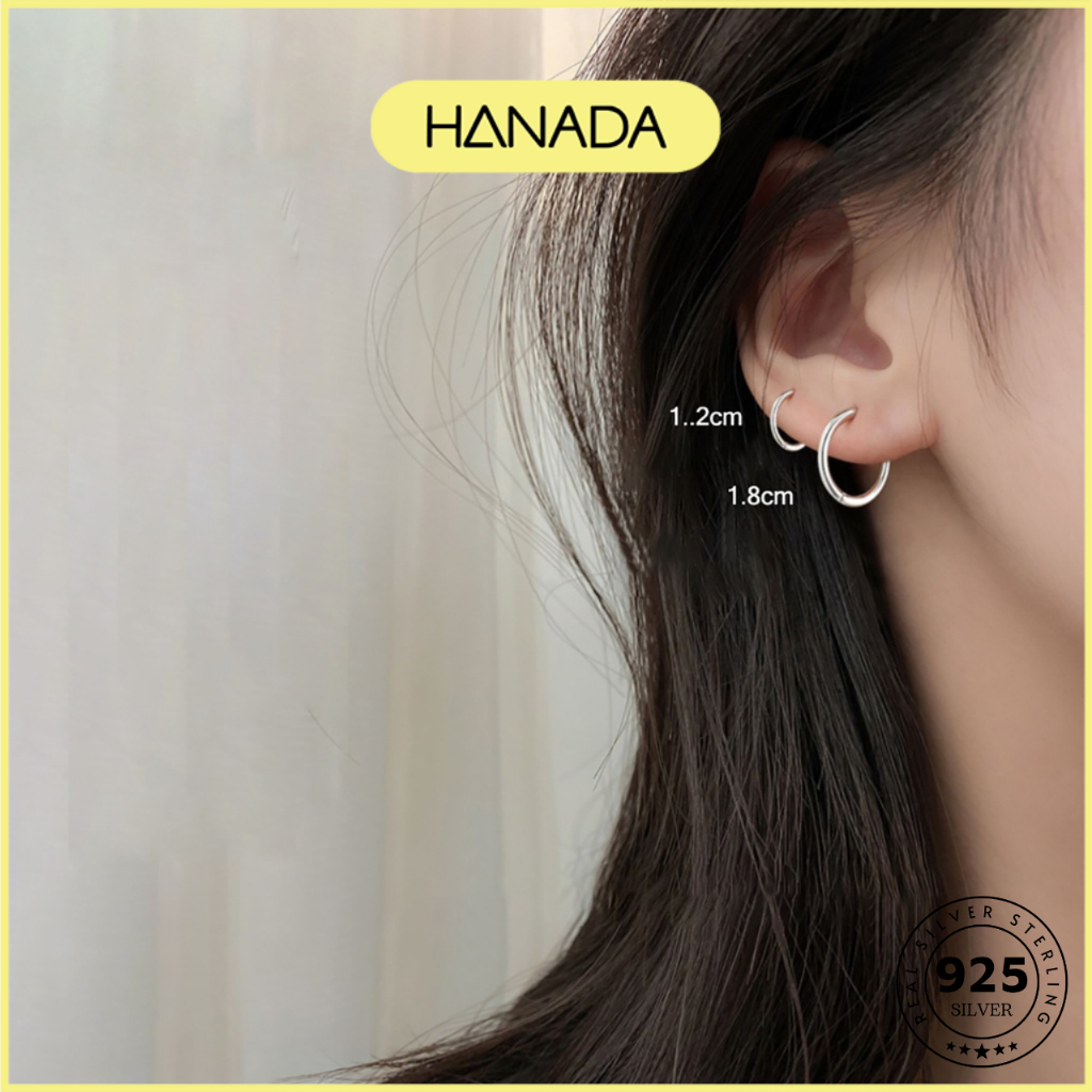 Khuyên Tai Bạc Ta Dày Hanada Khoen Tròn Đeo Nhiễu Lỗ Bông Tai Trơn Cá Tính Nam Nữ 0892