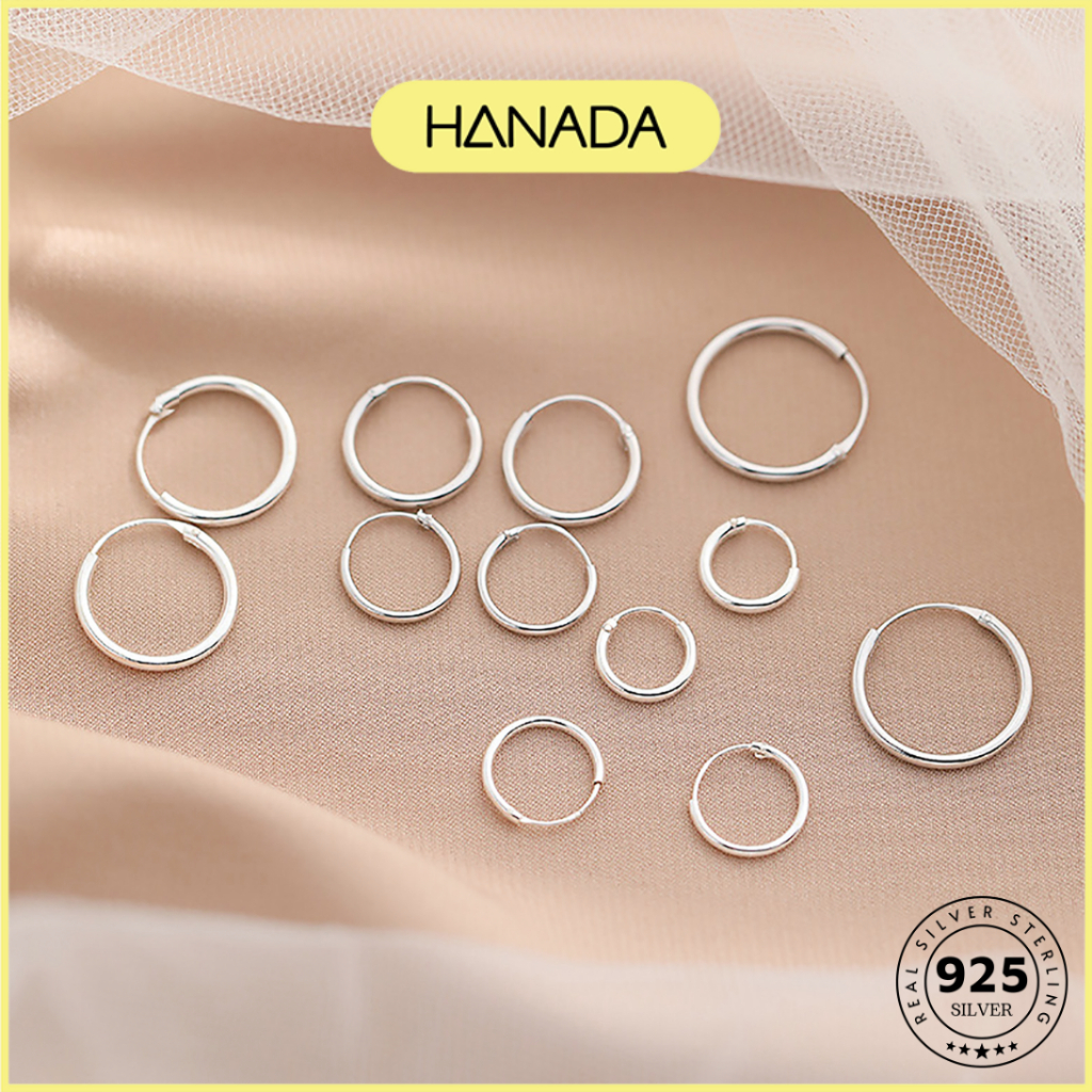 Khuyên Tai Bạc Ta Dày Hanada Khoen Tròn Đeo Nhiễu Lỗ Bông Tai Trơn Cá Tính Nam Nữ 0892
