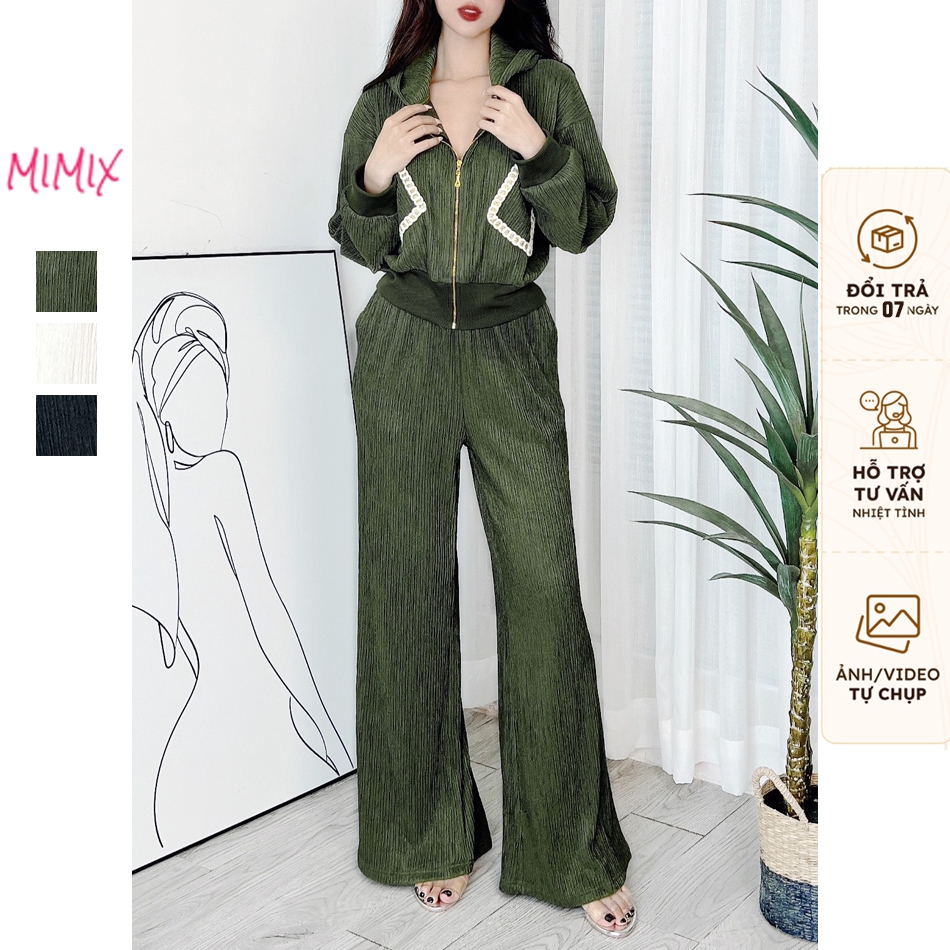 Set Bộ Trơn Áo Hoodie Tay Dài Kèm Quần Dài Phối Túi 3 Màu Năng Động MIMIX DU5205