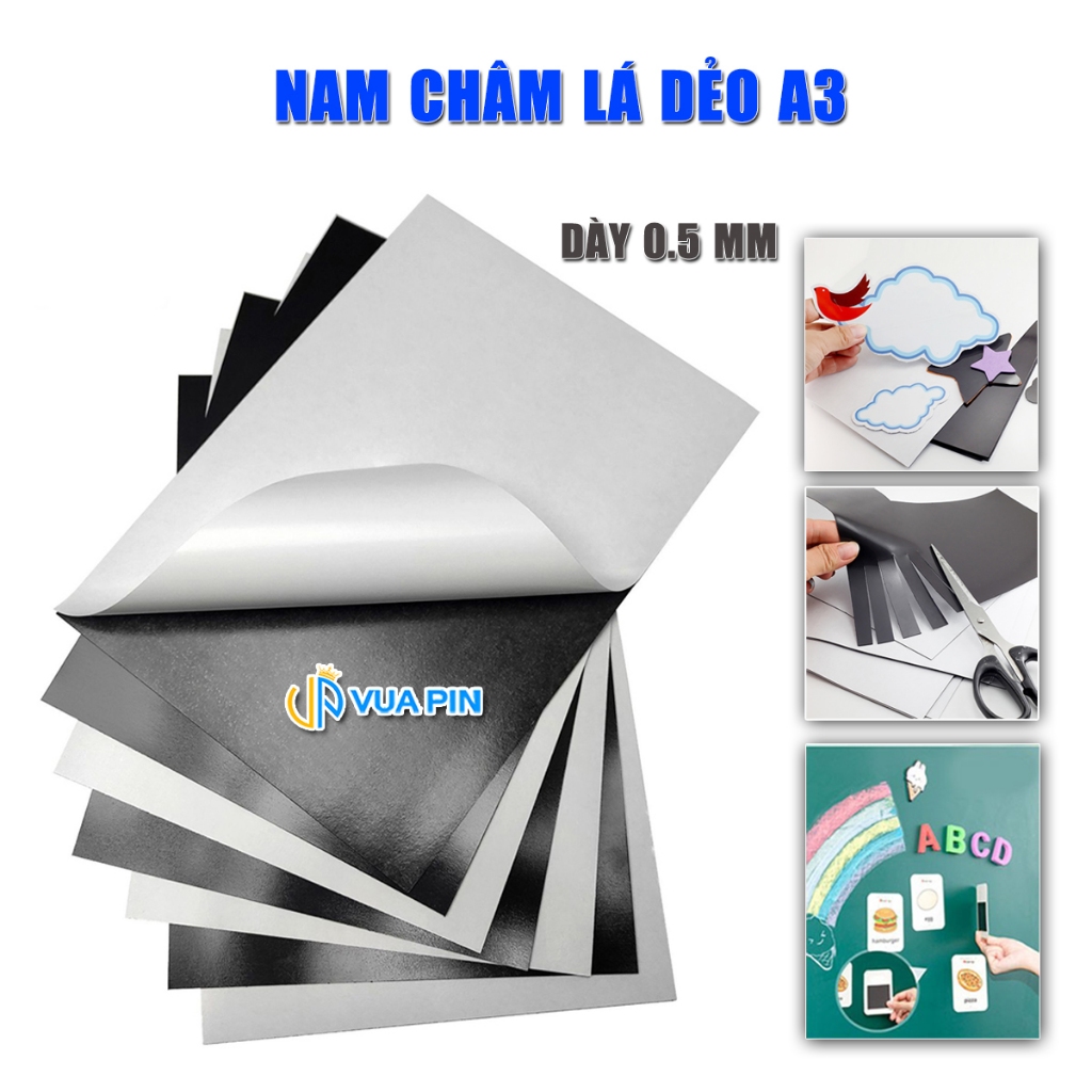 Nam châm dẻo A3 dày 0.5mm có keo dán decal băng keo nam châm làm giáo cụ dạy học bảng tên, ghi thông tin lên bảng từ, tủ