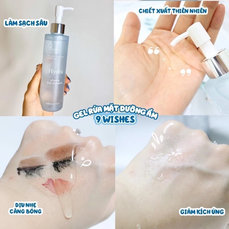 Sữa Rửa Mặt Dưỡng Ẩm 9Wishes Hydra Ampule Cleanser Glowing Deep Hydration 200ml - Mibebe
