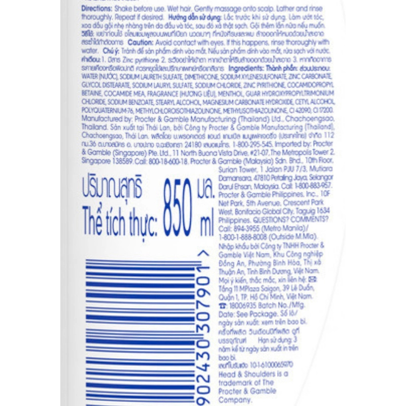 Dầu gội Head & Shoulders bạc hà làm sạch gàu 850ml