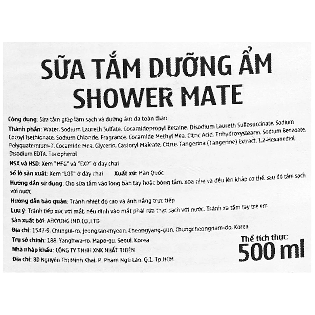 Sữa tắm dưỡng ẩm Shower Mate 500ml