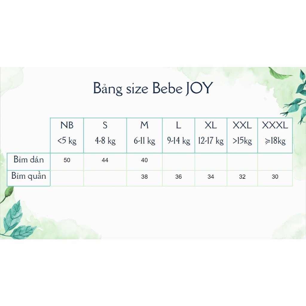 Tã/Bỉm BEBEJOY HÀN QUỐC Dán/Quần Đủ Size NB50/S42/M40/L36/XL34/XXL32