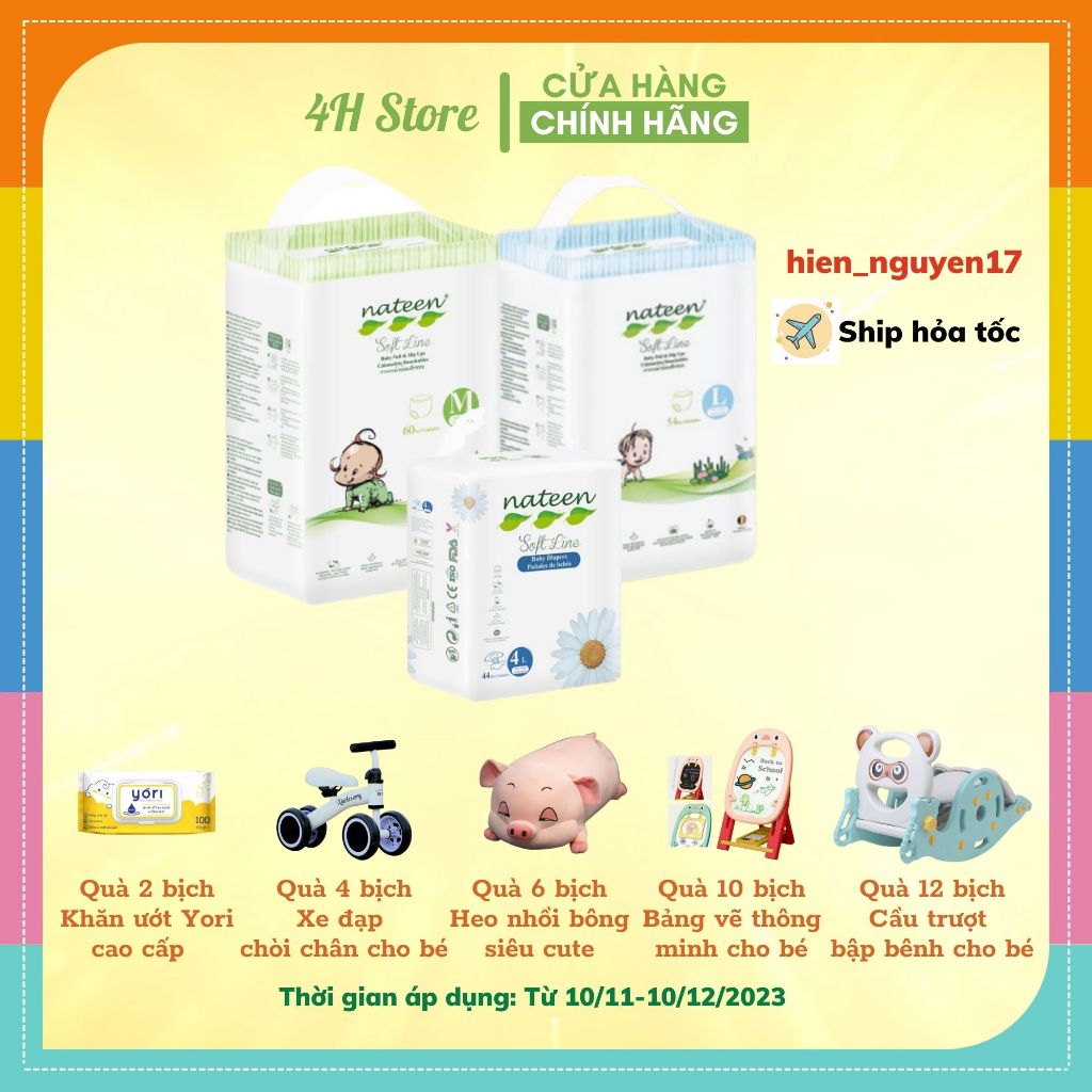 COMBO 2 BỊCH Tã/ Bỉm NATEEN HỮU CƠ Dán/Quần Nhập Khẩu BỈ Sd56/Md48/Ld44/Lq54/XLq48/XXLq42