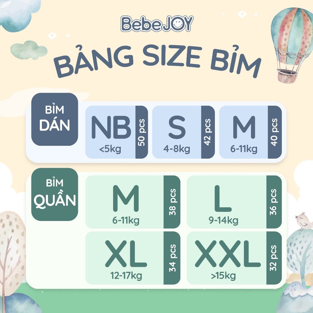 Tã/Bỉm BEBEJOY HÀN QUỐC Dán/Quần Đủ Size NB50/S42/M40/L36/XL34/XXL32