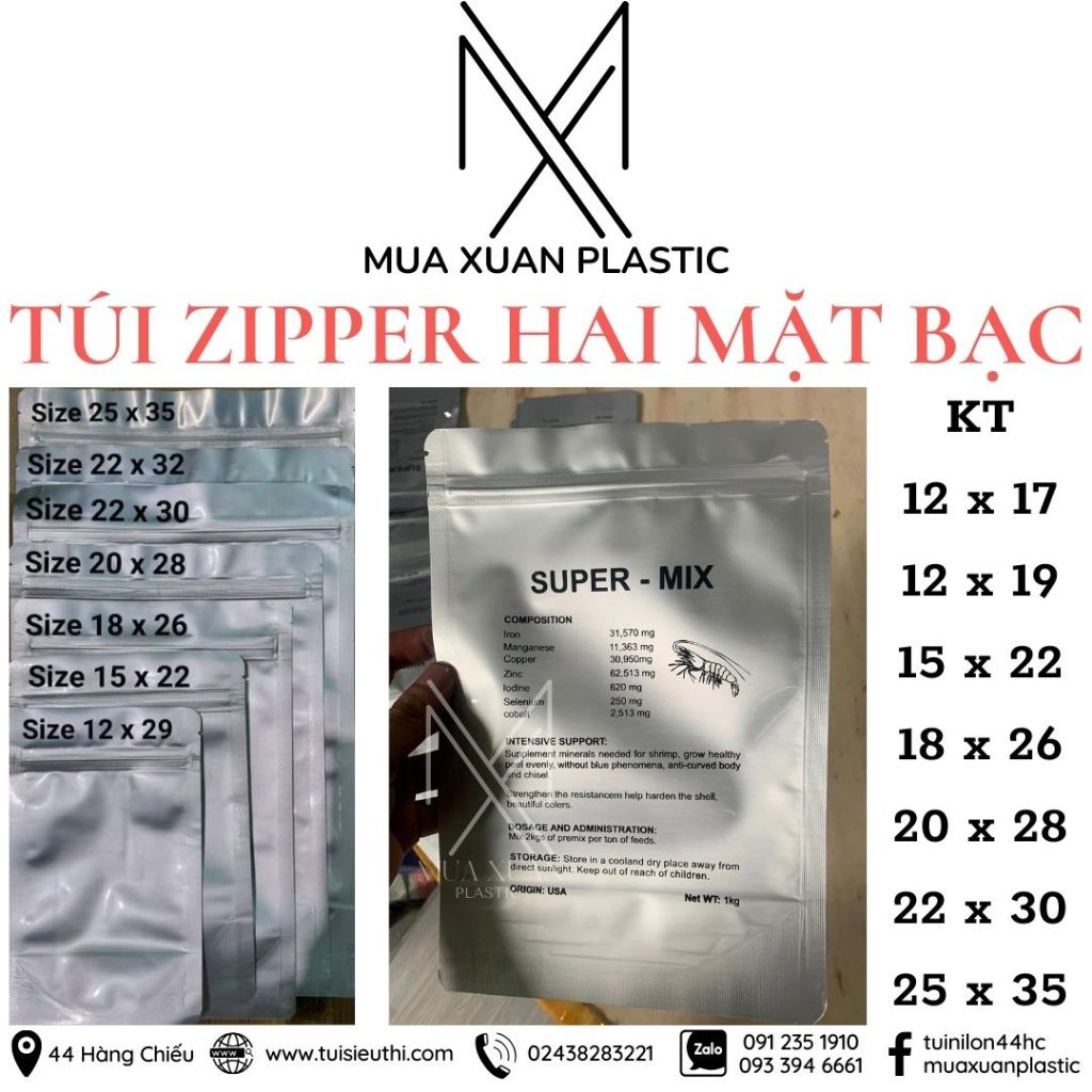 HN - Túi Zip 2 mặt bạc đủ size (túi zipper, zip lock, takeway)