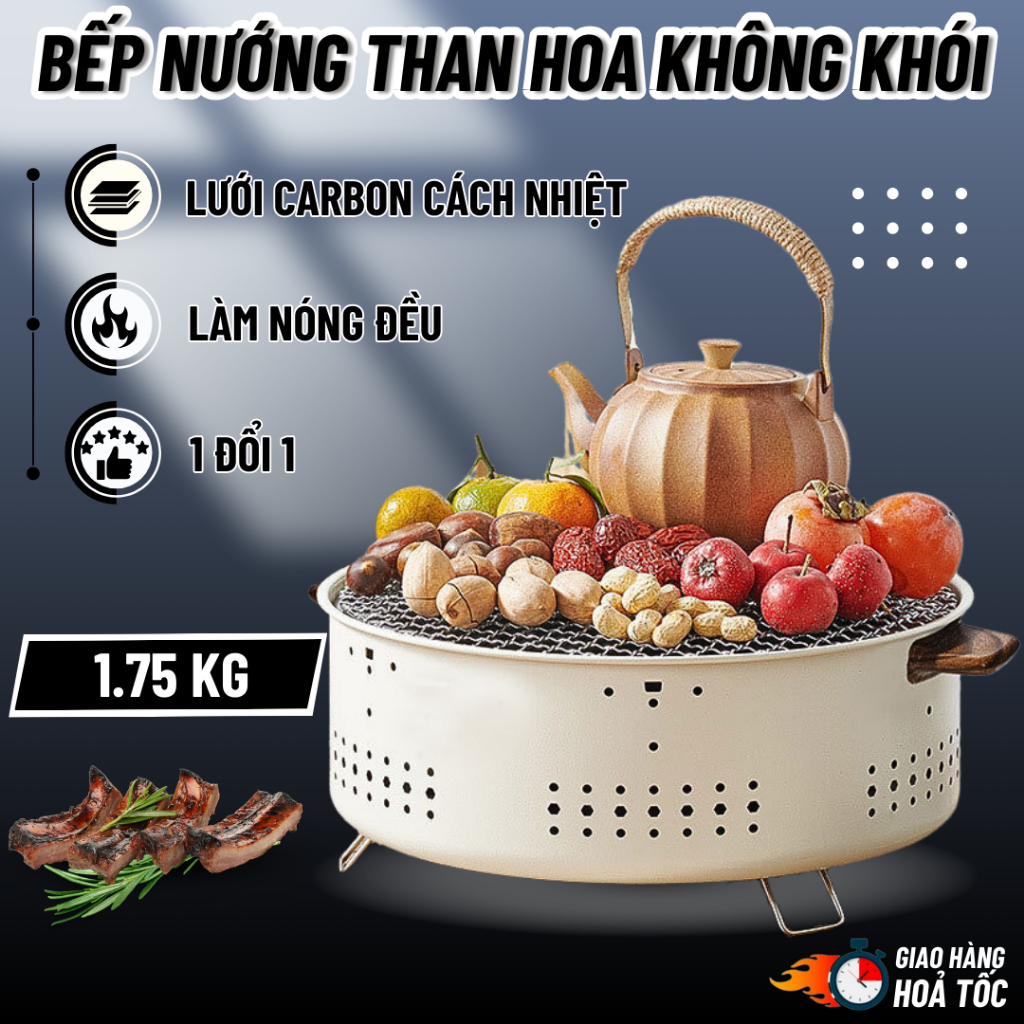 Bếp nướng than hoa không khói nướng thịt BBQ Hàn Quốc, chất liệu thép chịu nhiệt có chân phụ nhỏ gọn, chắc chắn, an toàn