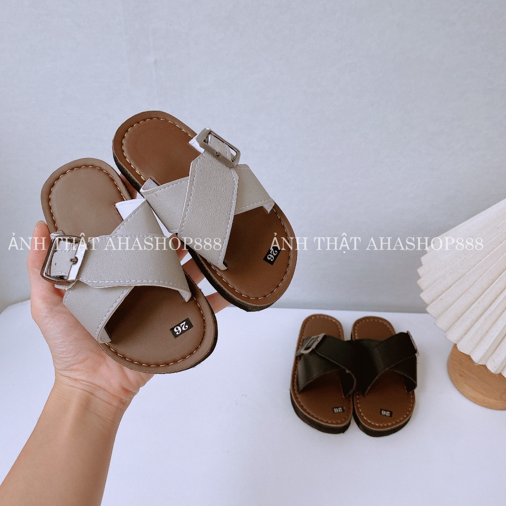 TĂNG 2 SZ Dép Lê Quai Chéo Phối Khóa Đế Siêu Nhẹ Cho Bé Trai K231