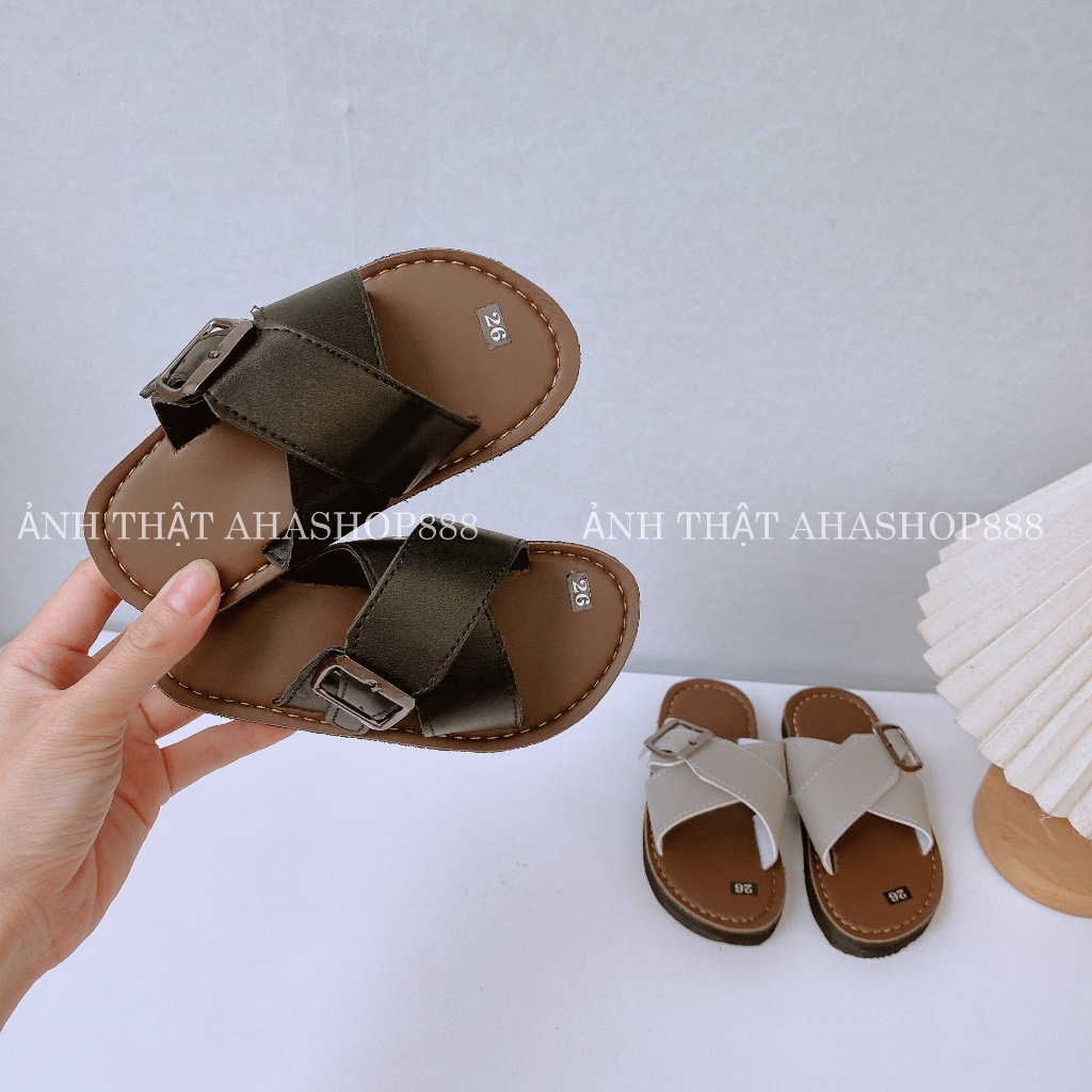 TĂNG 2 SZ Dép Lê Quai Chéo Phối Khóa Đế Siêu Nhẹ Cho Bé Trai K231