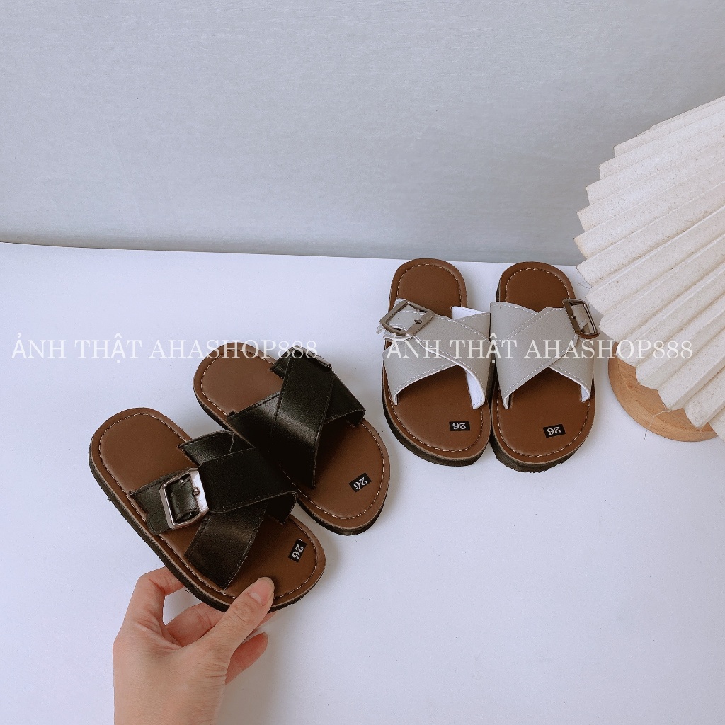 TĂNG 2 SZ Dép Lê Quai Chéo Phối Khóa Đế Siêu Nhẹ Cho Bé Trai K231