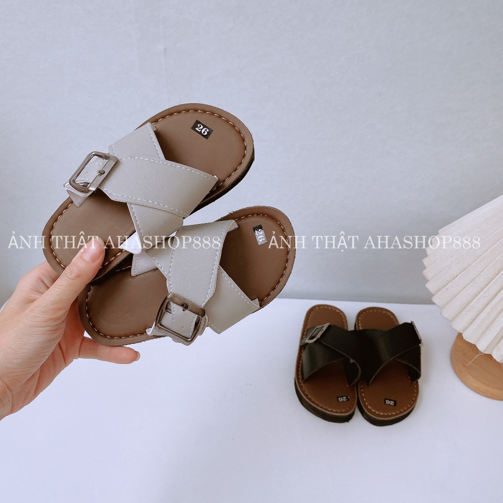 TĂNG 2 SZ Dép Lê Quai Chéo Phối Khóa Đế Siêu Nhẹ Cho Bé Trai K231
