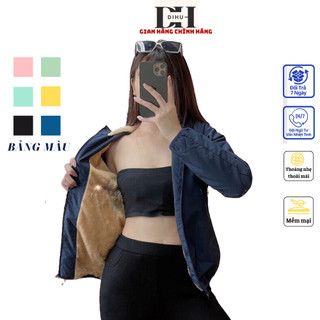 áo khoác nữ lót lông DIHU, áo gió dù lông cừu dày ấm áp mùa đông chống nước gió bụi mũ tháo rời có túi bên trong