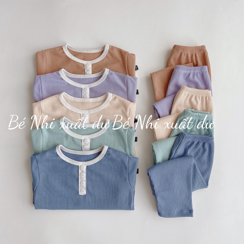 Bộ quần áo thu đông len tăm/ thun gân dài tay cổ trụ 4 nút cho bé trai, bé gái