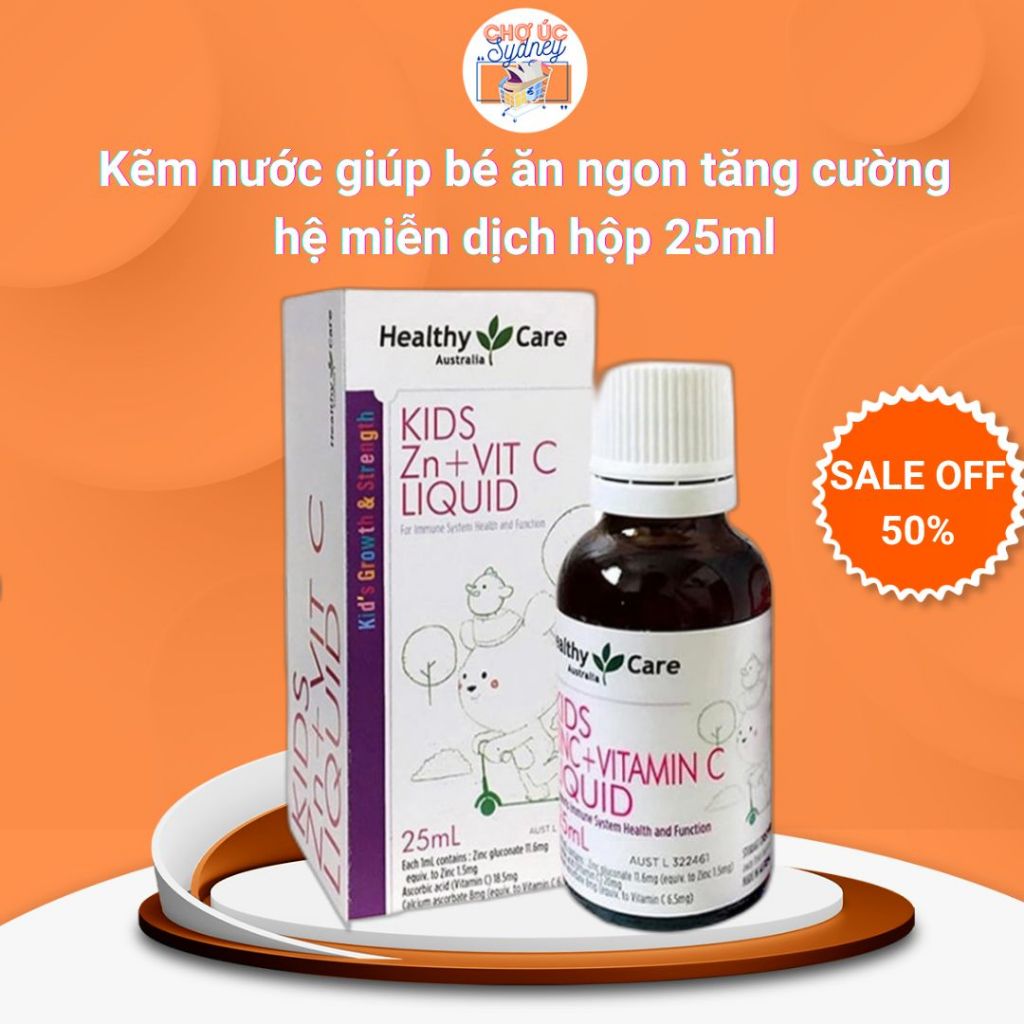 Kẽm Nước Healthy Care Kids Zinc + Vitamin C Liquid 25ml Tăng Cường Sức Đề Kháng Cho Bé