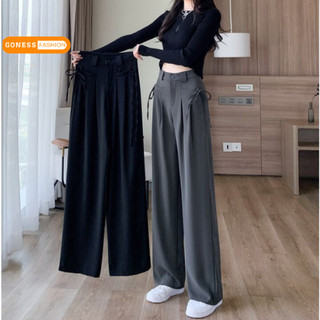 Quần nữ ống rộng suông dài Goness thiết kế cạp cao buộc nơ hai bên nhiều màu dáng culottes xuông vải Ruby cao cấp