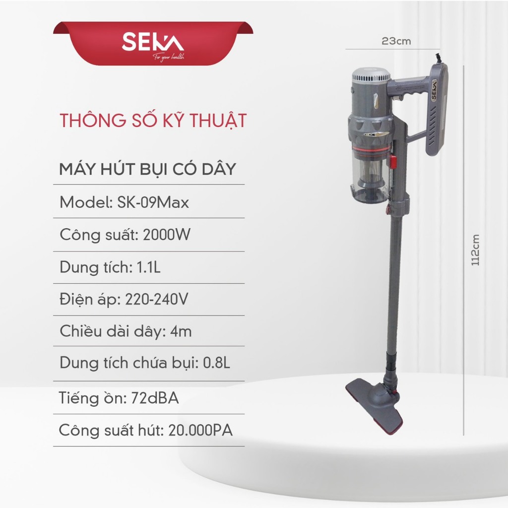 Máy Hút Bụi Cầm Tay SEKA SK-09Max Công Suất 2000W Lực Hút Cực Mạnh Làm Sạch Dễ Dàng
