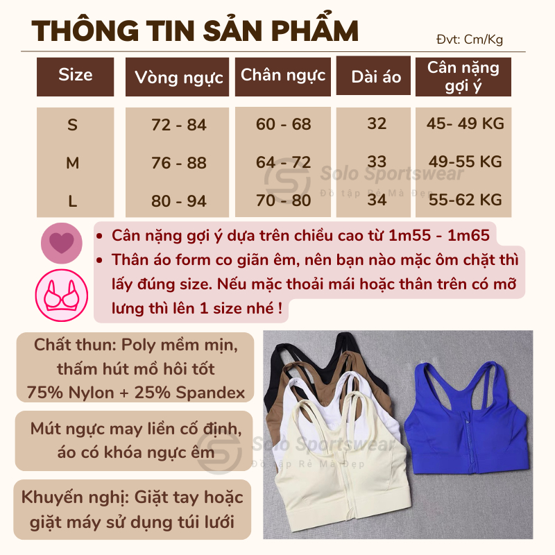 Áo Bra Tập Gym MÚT ĐÚC Croptop Khóa Ngực Thể Thao Nữ Thun Poly Siêu Mềm Mịn Co Giãn Tôn Dáng 𝙎𝙤𝙡𝙤 𝙎𝙥𝙤𝙧𝙩𝙨𝙬𝙚𝙖𝙧 209