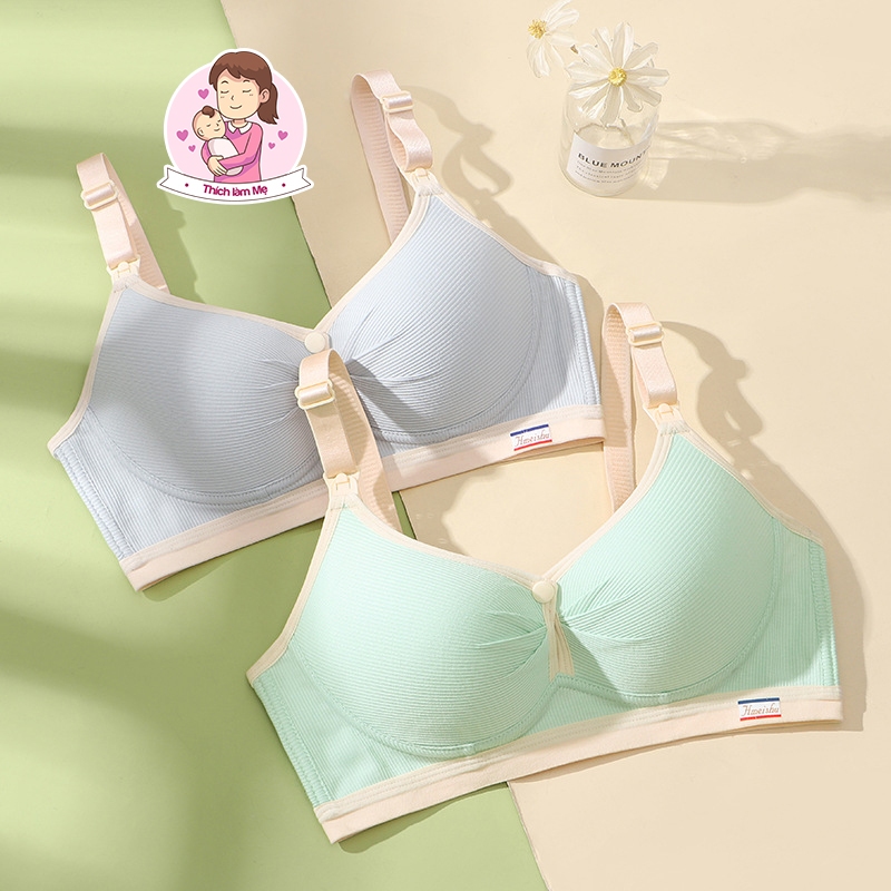 Áo lót bầu cho con bú phong cách thể thao, cúc bấm mở ti, không gọng, nâng ngực chống chảy xệ
