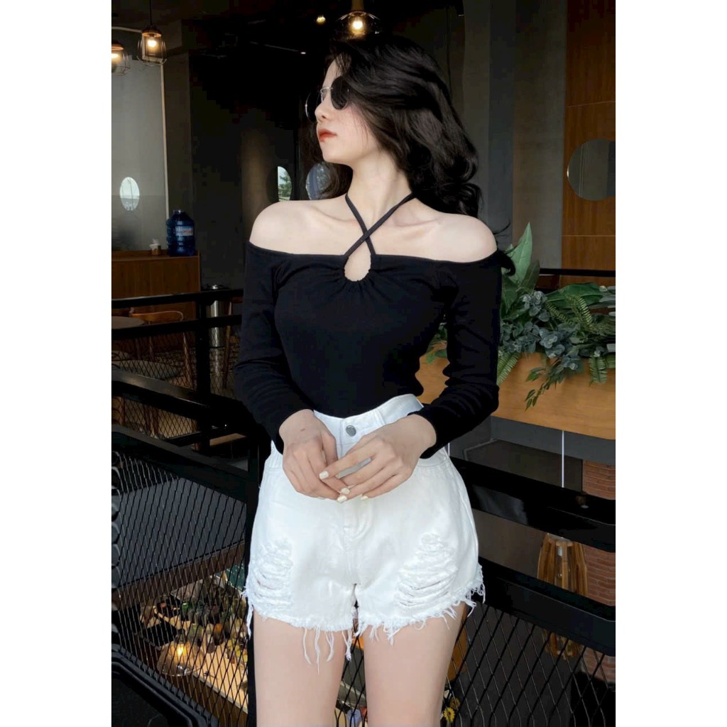 Áo Yếm Dây Cột Trễ Vai Tay Dài