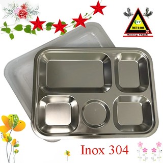 khay cơm inox 5 ngăn có nắp đậy - Model: HT-5B kích thước D 31 x R 25 x S 2.5cm