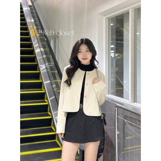 Áo khoác vest, áo blazer nữ trơn khuy đồng cổ tròn một túi có đệm cầu vai dáng croptop nhiều màu thanh lịch