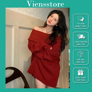  Áo len nữ áo trễ vai tay dài form rộng cá tính  hình thật  VIENS STORE 