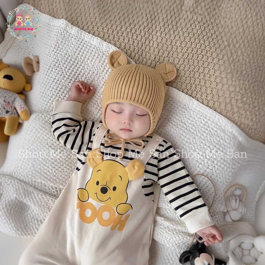 Bodysuit Cho Bé Gái, Bodysuit Cho Bé Trai Dài Tay Chất Liệu Zip Lông Mềm Mịn, Hình Gấu Pooh Dễ Thương - MSD11