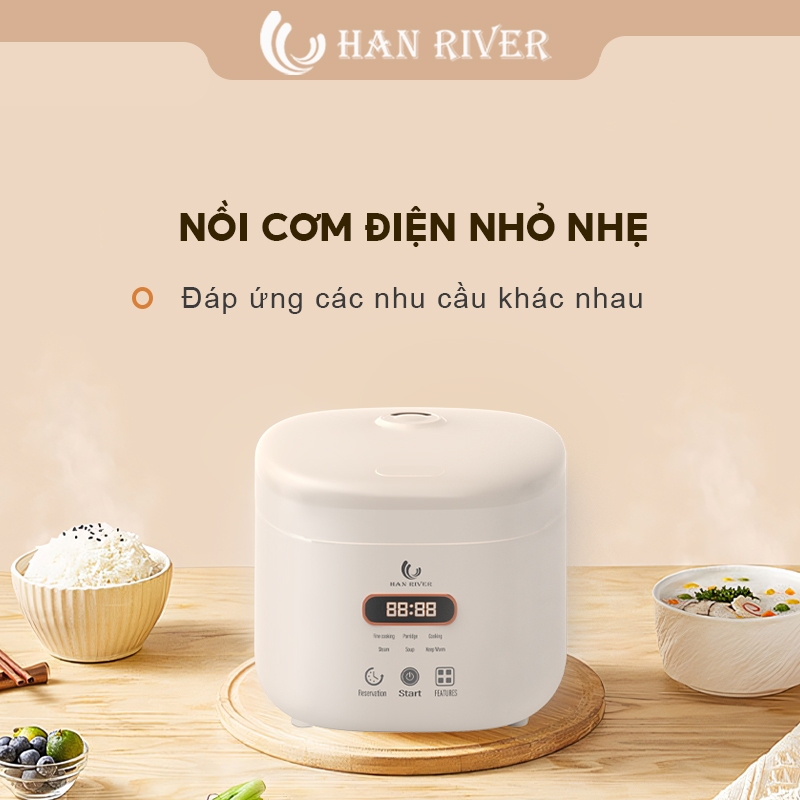 HAN RIVER Nồi cơm điện mini dung tích 1.2L/màn hình cảm ứng thông minh/6 chế độ nấu/điều chỉnh nhiệt độ 7 cấp/không dính