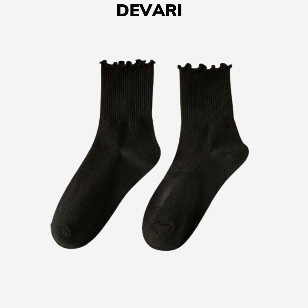 Tất nữ cổ cao viền nhún chất vải cotton co dãn thời trang Hàn Quốc sang trọng thanh lịch DEVARI T23