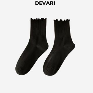 Tất nữ cổ cao viền nhún chất vải cotton co dãn thời trang Hàn Quốc sang trọng thanh lịch DEVARI T23