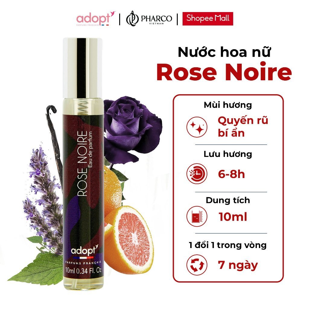 Nước hoa nữ mini ADOPT' Rose Noire EDP 10ml chính hãng Pháp Quyến Rũ Ngọt Ngào Sang Trọng lưu hương đến 8 giờ