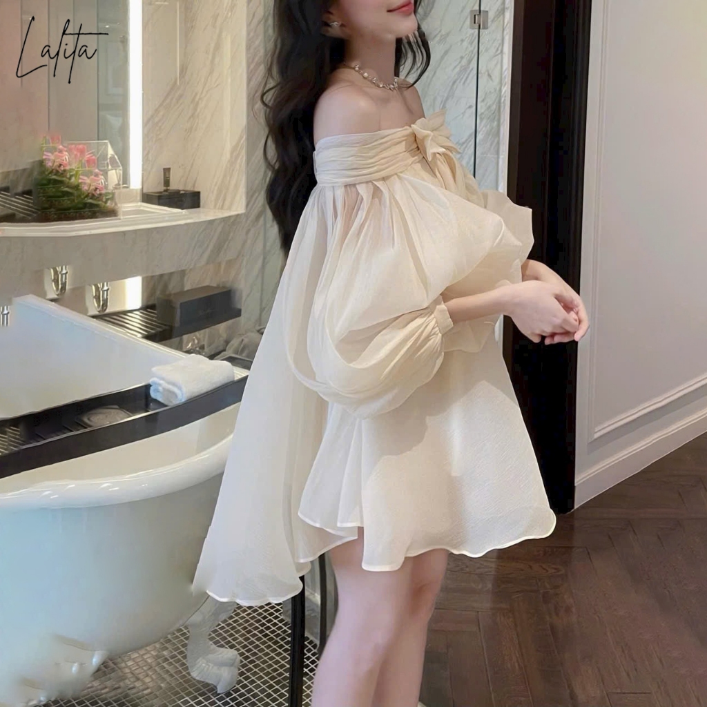 Váy babie tơ trễ vai Lalita có bigsize mã V48