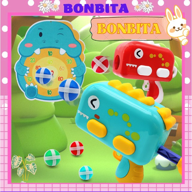 Đồ chơi khủng long bắn bóng dính, súng bắn bóng kèm bảng phi tiêu dính khủng long